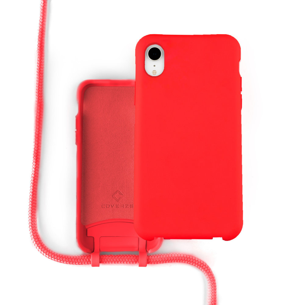 Funda silicona con cuerda iPhone Xr (rojo) - Inicial + Nombre - Funda -movil.es