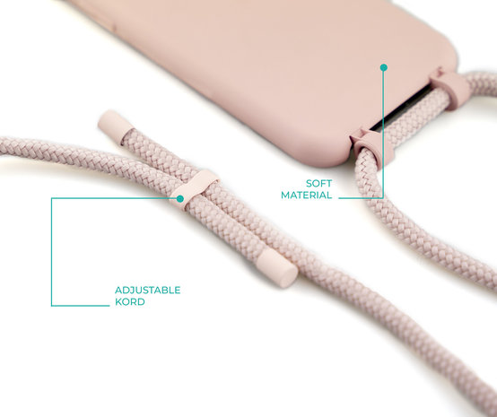 Coverzs Coverzs Funda con cuerda de silicona iPhone X / Xs (rosa) - Inicial  + nombre