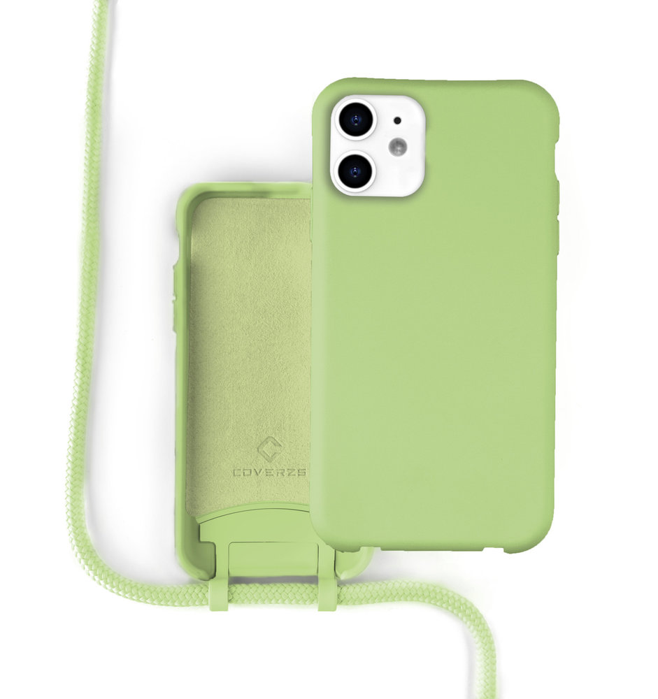 Funda silicona con cuerda iPhone 12 / 12 Pro (verde claro) - Inicial +  Nombre 