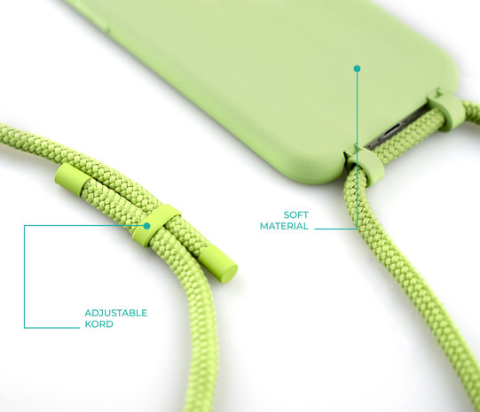 Funda silicona con cuerda iPhone 12 / 12 Pro (verde claro) - Inicial +  Nombre 