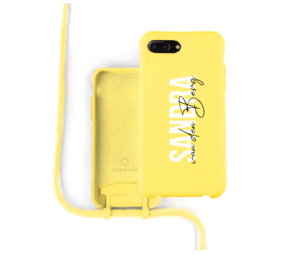 Coverzs Coverzs Funda silicona con cuerda iPhone Xr (amarillo) - Inicial +  Nombre
