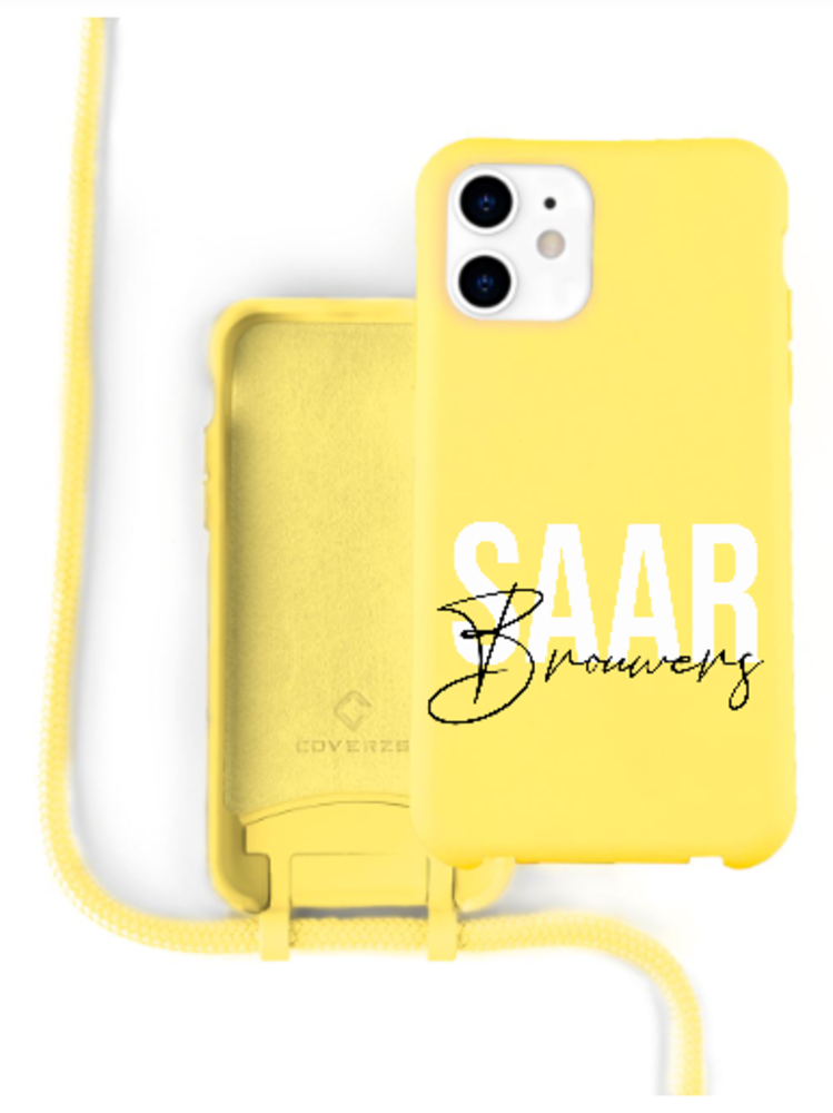 Funda silicona con cuerda iPhone 11 (amarillo) - Nombre + nombre - Funda -movil.es