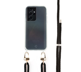 Funda Móvil Colgante con Cuerda para Samsung Galaxy S21 Ultra Silicona  Transparente con Cuerda Negra