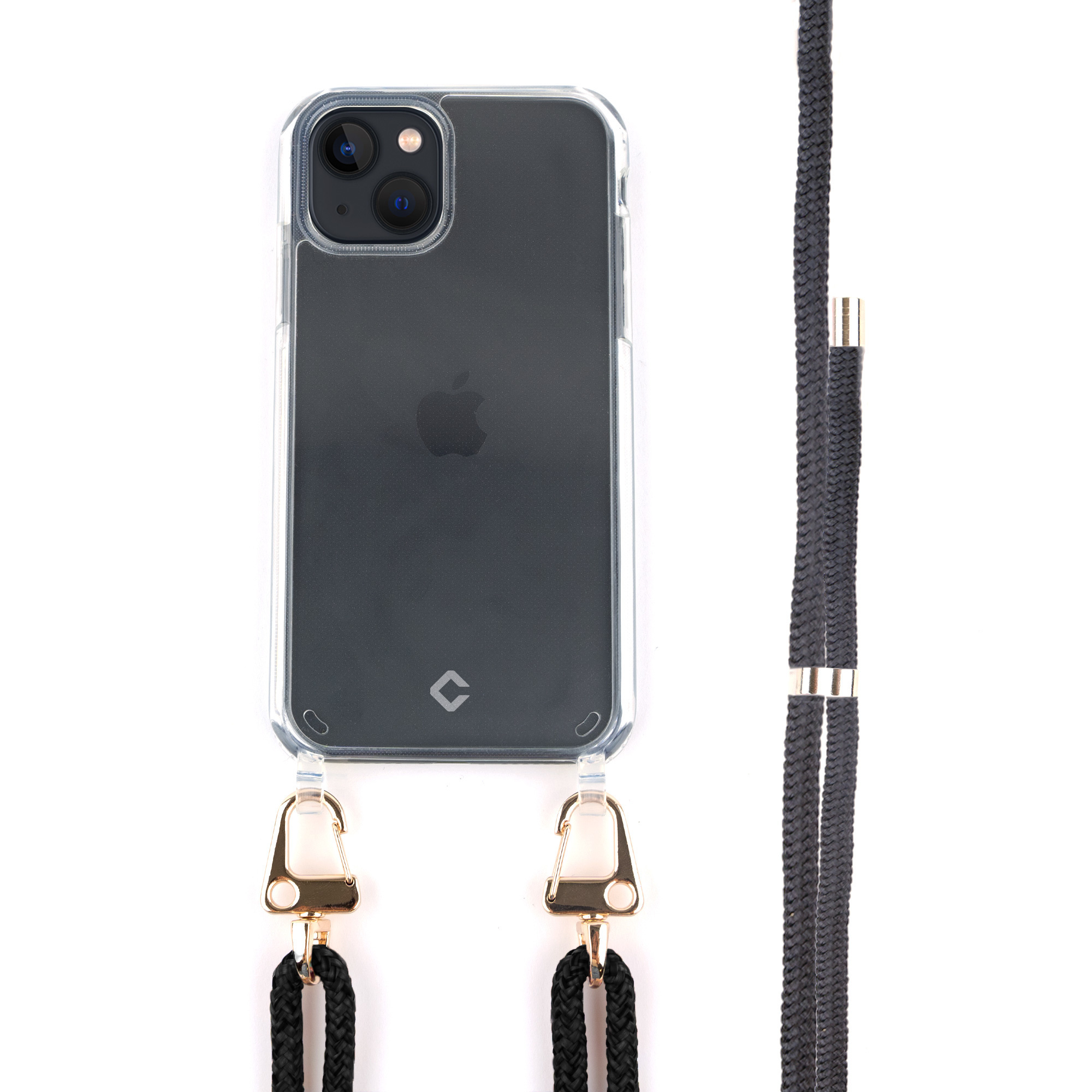 Funda iPhone 13 con cuerda negro transparente Fundamovil.es