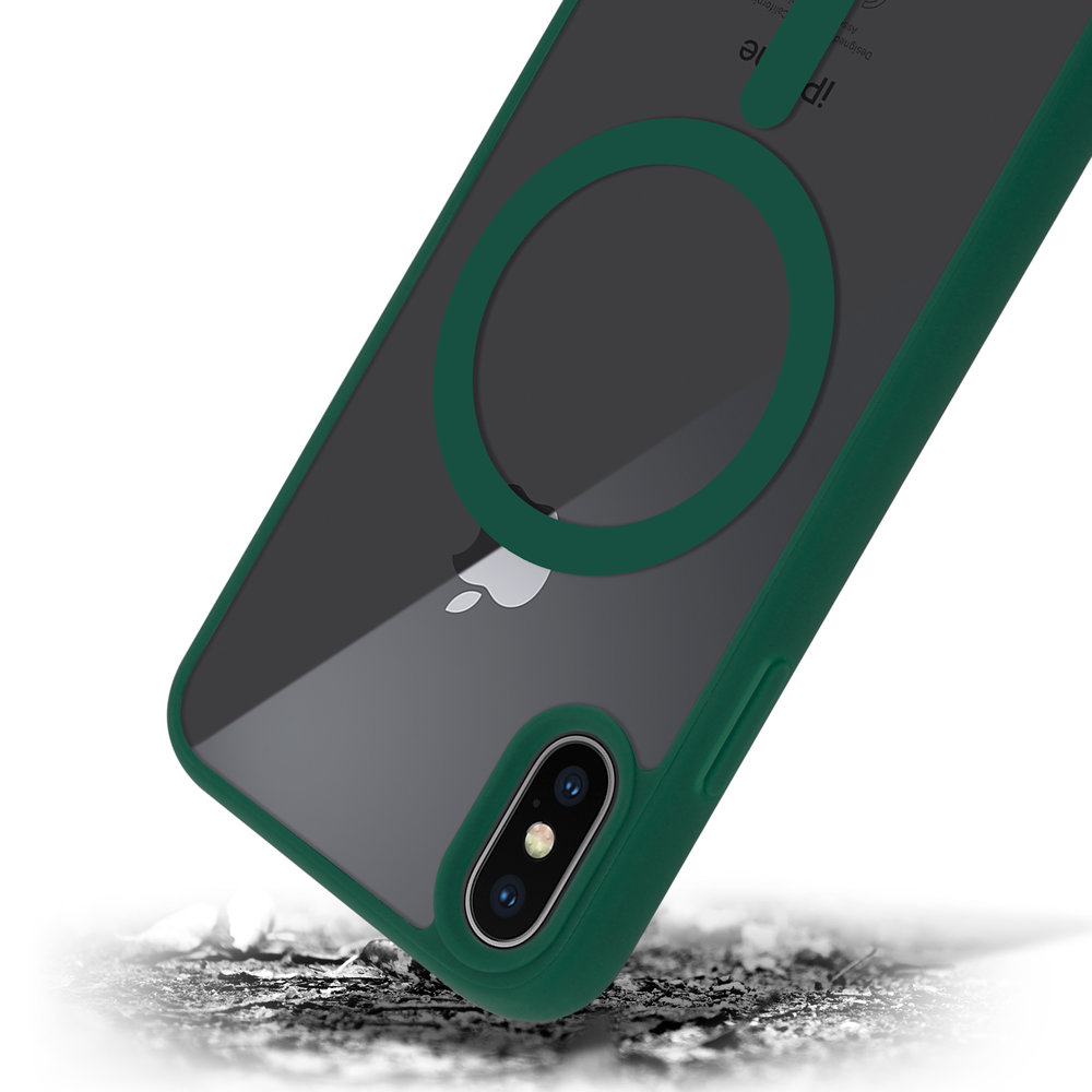 Funda MagSafe transparente y metal iPhone X / Xs (verde) 
