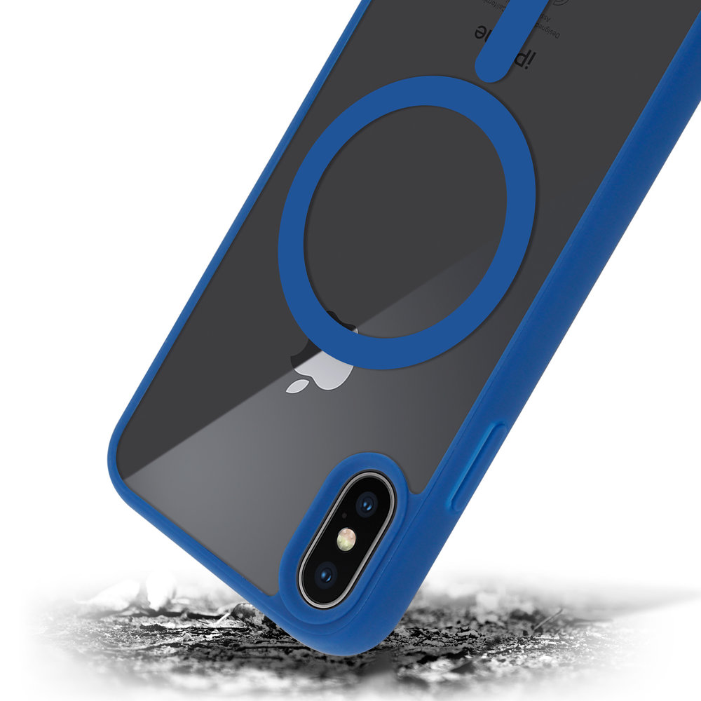 Funda transparente MagSafe iPhone X / Xs borde de color (azul)