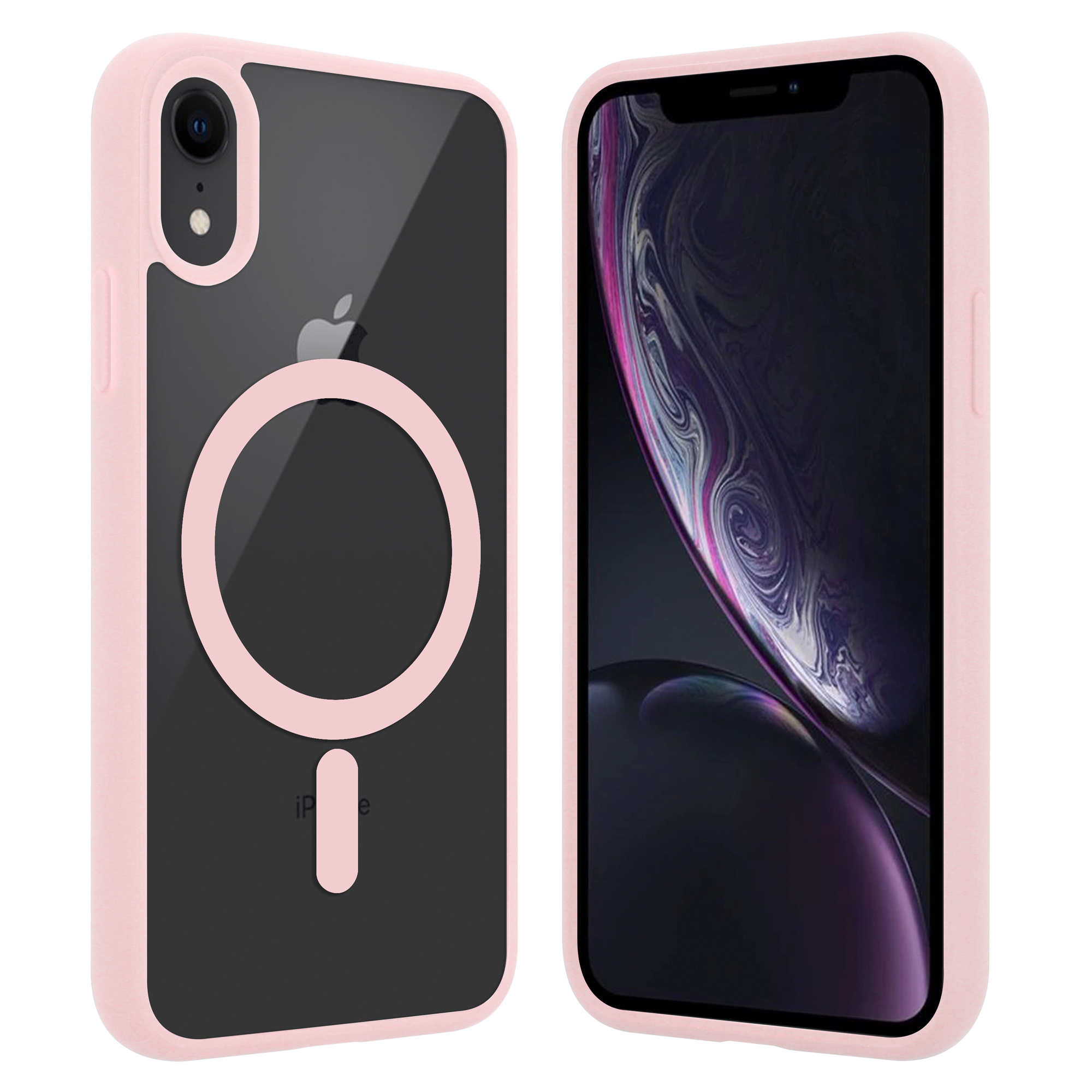 Funda transparente MagSafe iPhone Xr borde de color (rosa) - Funda