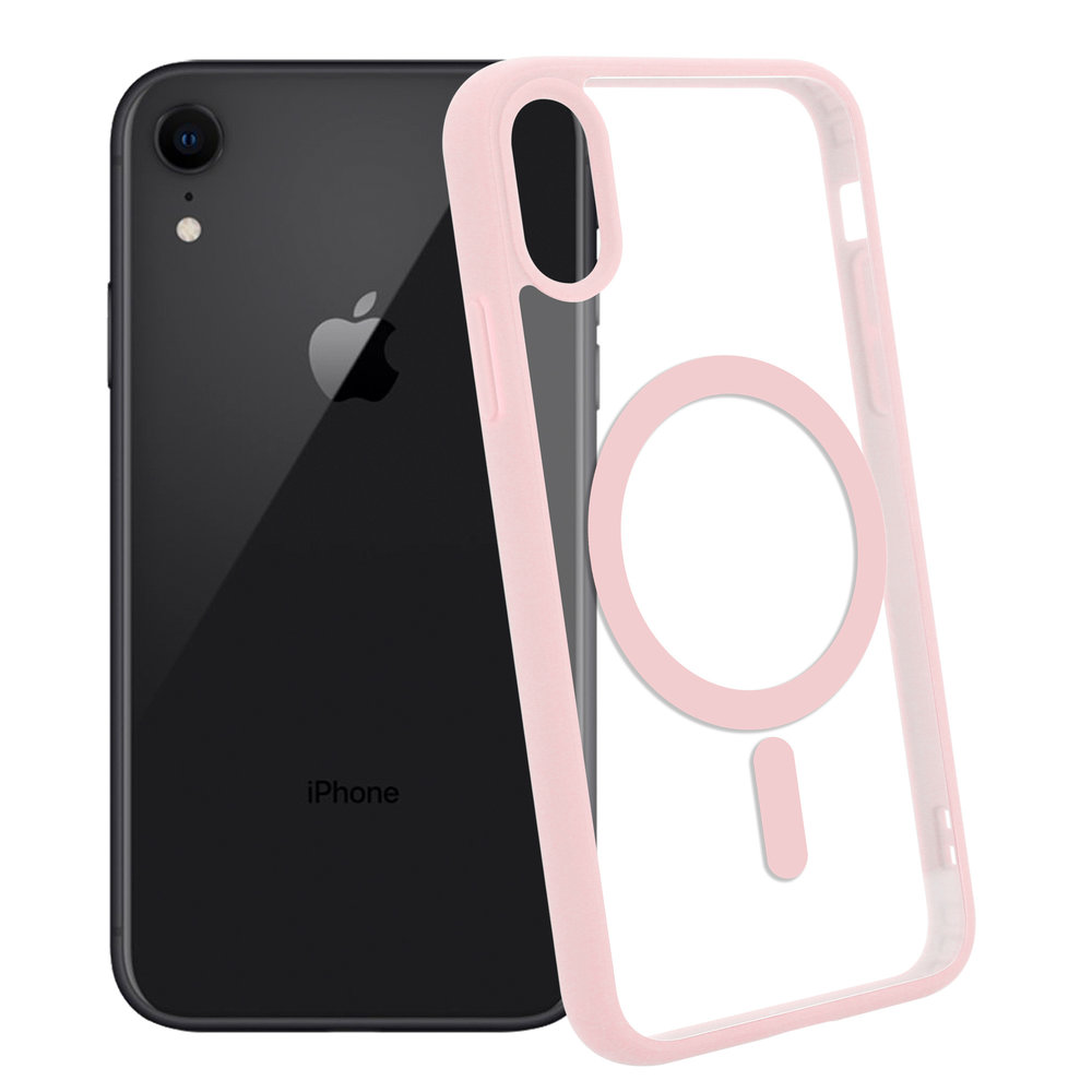 Funda transparente MagSafe iPhone Xr borde de color (rosa) 