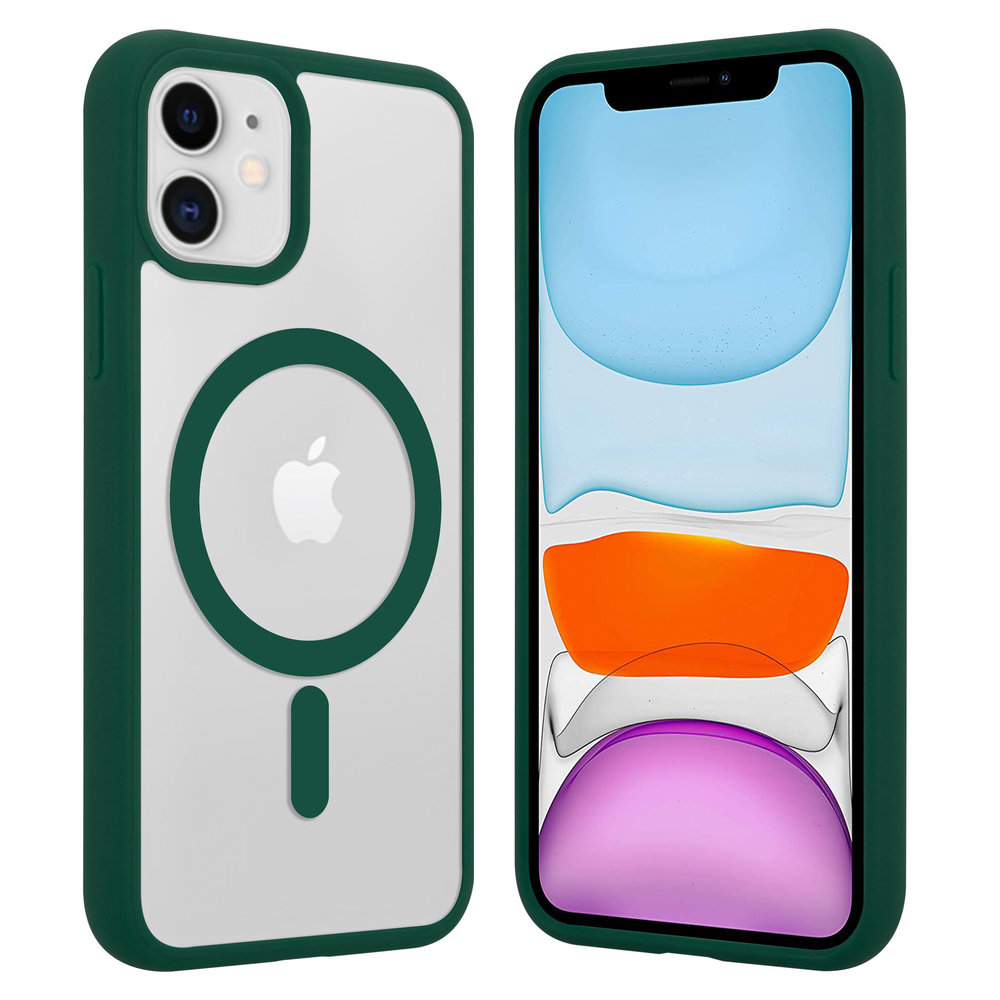 Funda transparente MagSafe iPhone 11 borde de color (verde) - Funda-movil.es