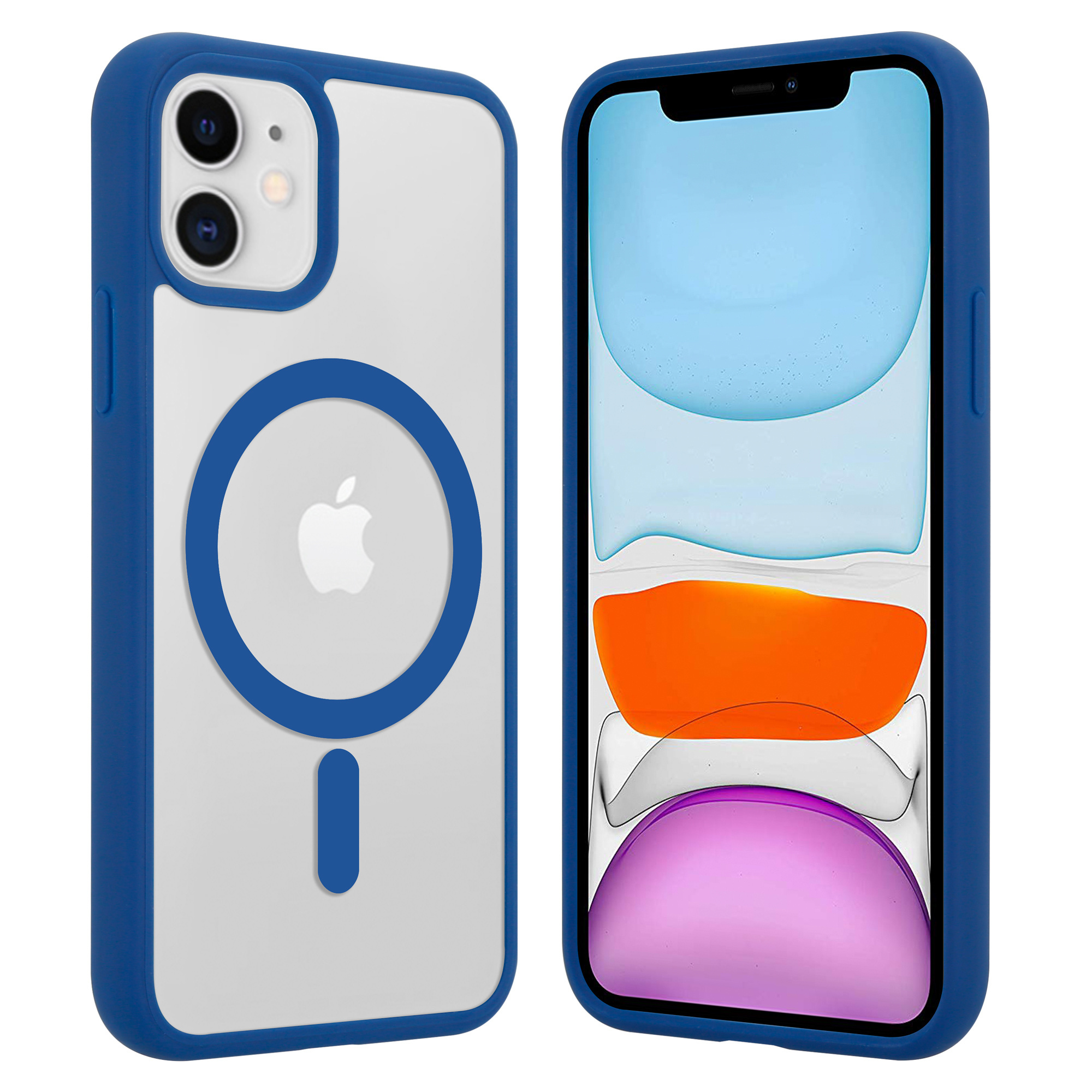 Funda transparente MagSafe iPhone 11 borde de color (azul)