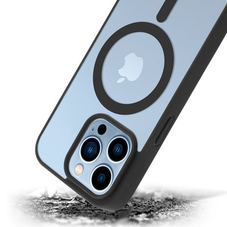 Funda transparente MagSafe iPhone 14 borde de color (negro) 
