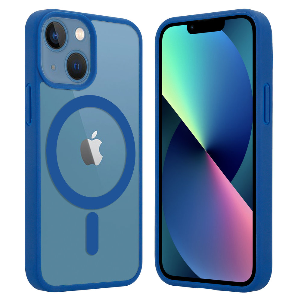 Funda transparente MagSafe iPhone 13 Mini borde de color (azul)