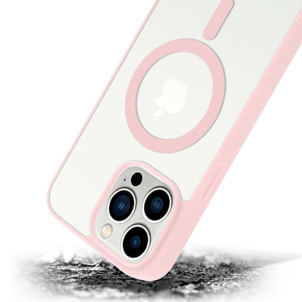 Funda transparente MagSafe iPhone 14 Pro Max borde de color (rosa