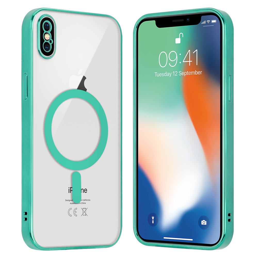 Funda MagSafe transparente y metal iPhone X / Xs (verde) 