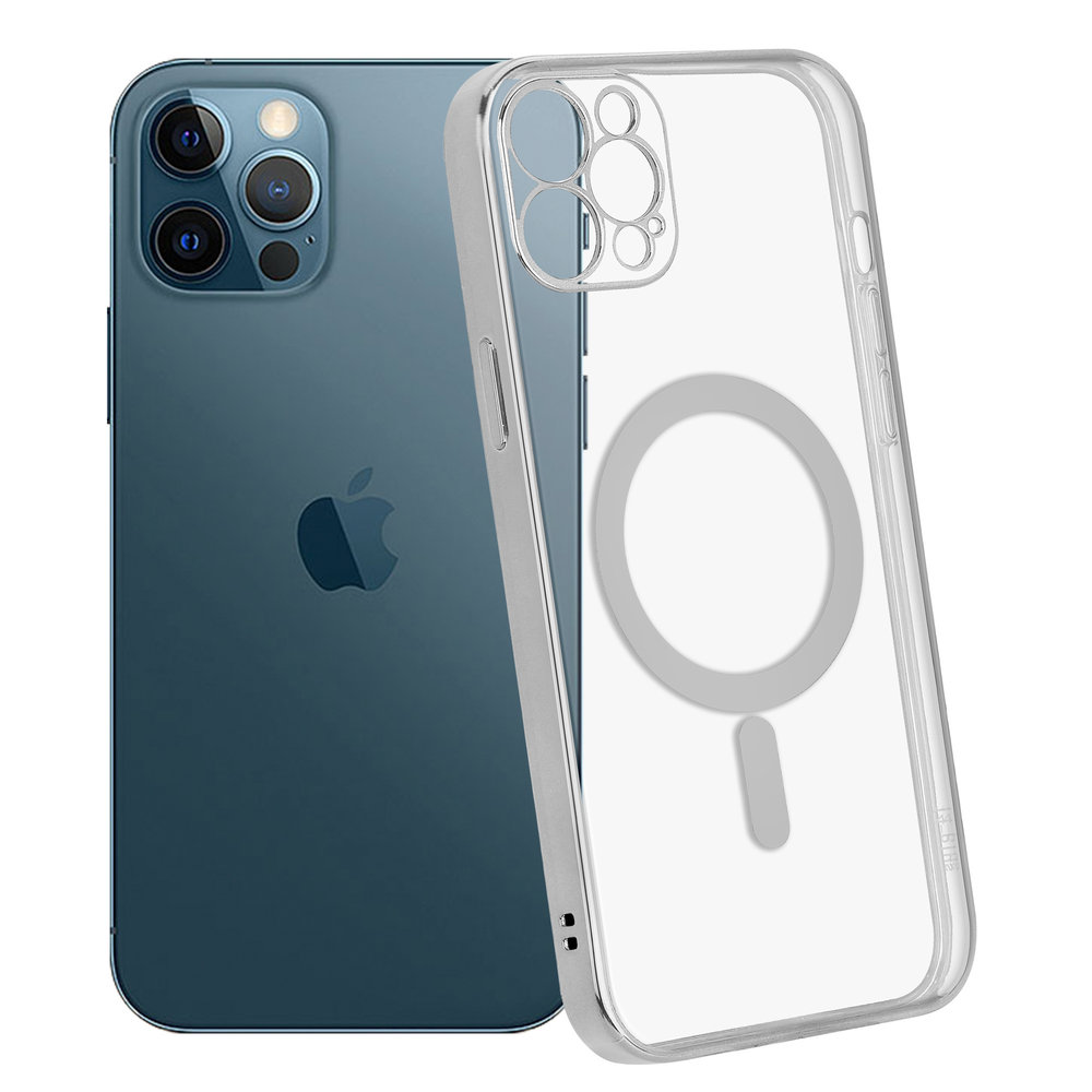 Funda magnética transparente de metal para iPhone 12 Pro Max [patrón de CD  para anillo Magsafe y bloqueo de seguridad] [parachoques de marco metálico]