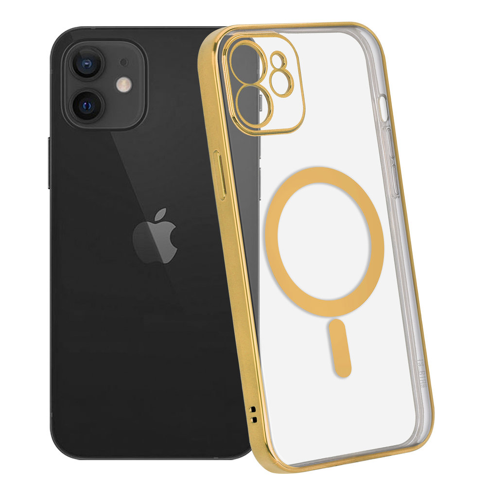 Protector iPhone 12/12 Pro transparente con brillos color dorado