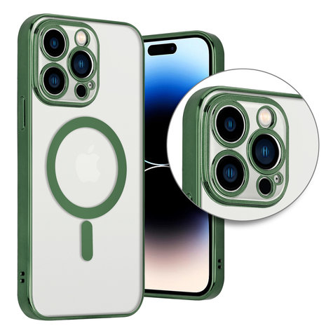 Funda MagSafe transparente y metal iPhone 12 (verde oscuro)