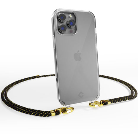 Funda transparente con cordón iPhone 14 Pro Max (negro/dorado