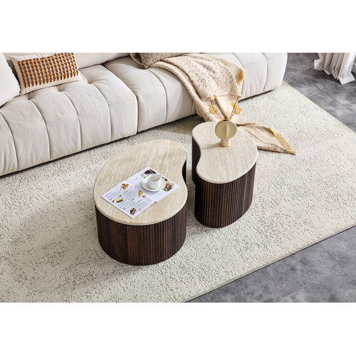 Salontafel Kimberly Organisch Travertin 2 stuks set Salontafel Kimberly Organisch Travertin 2 stuks set