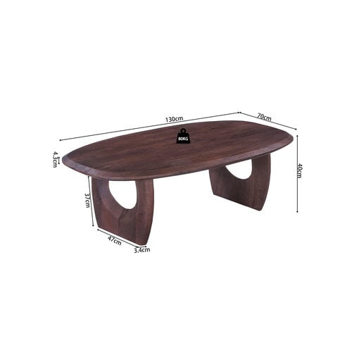 Salontafel Monza 130CM Deens Ovaal Mango Hout Donkerbruin