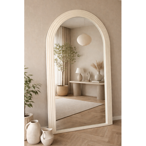 Japandi Boogspiegel Beige of Travertin Archy 110x180