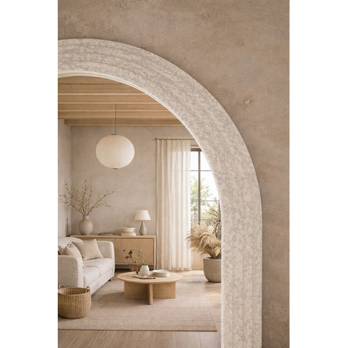 Japandi Boogspiegel Beige of Travertin Archy 110x180