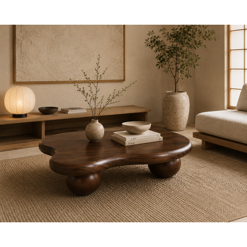 Salontafel Organisch Met Bolpoten Walnoot Salontafel Organisch Met Bolpoten Walnoot