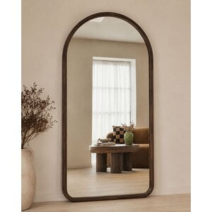 Japandi Walnoot Houten Boogspiegel 180x100 Japandi Walnoot Houten Boogspiegel 180x100