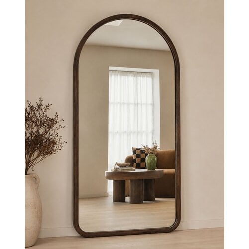 Japandi Walnoot Houten Boogspiegel 180x100 Japandi Walnoot Houten Boogspiegel 180x100