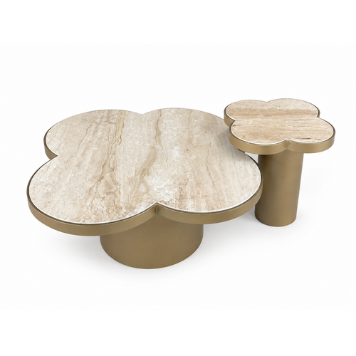 Zaza Salontafel Chloe Set Van 2 Travertin Goud Zaza Salontafel Chloe Set Van 2 Travertin Goud