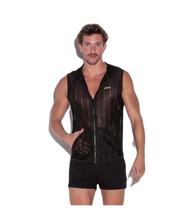 CODE 22 Sheer Stripe Sleevess Hoody