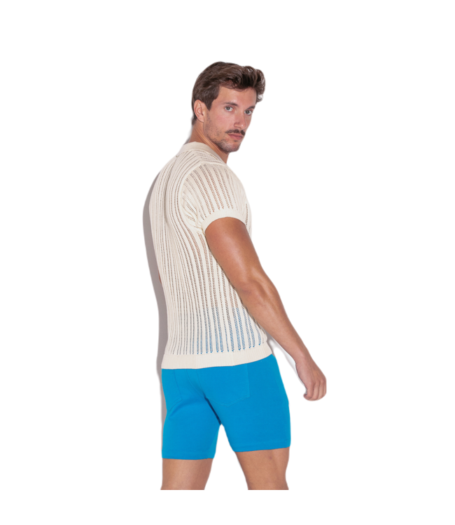 CODE 22 Knitted Stripe Polo Off-White