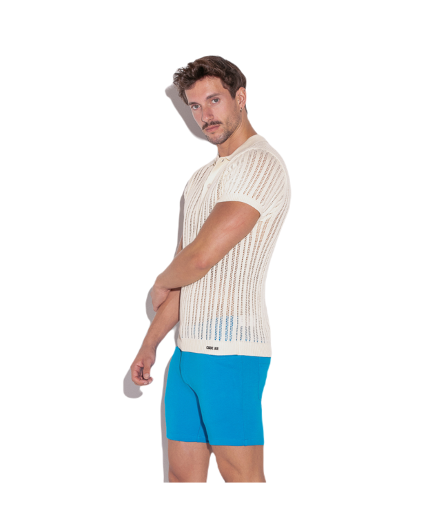 CODE 22 Knitted Stripe Polo Off-White