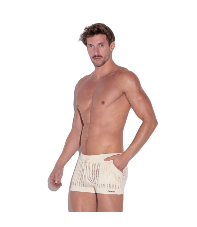 CODE 22 Knitted Stripe Short Off White