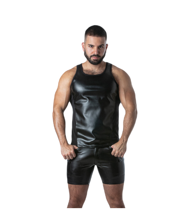 Locker Gear Punch Hole Leatherette Tanktop Black