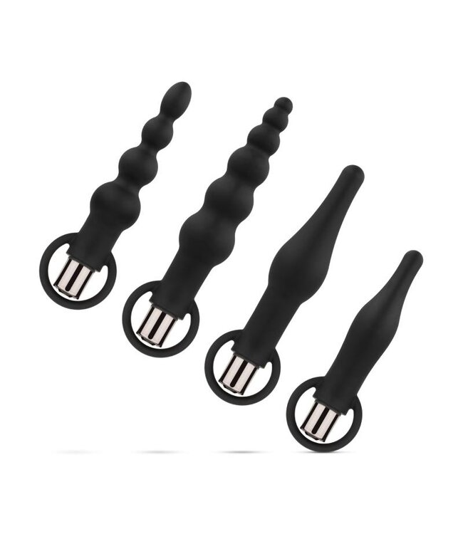 Anal Plug Set With Bullet Vibrator - Black
