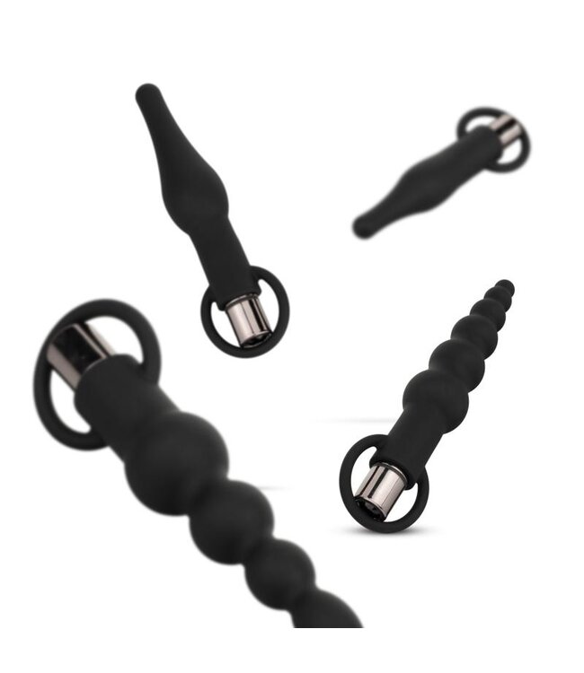 Anal Plug Set With Bullet Vibrator - Black