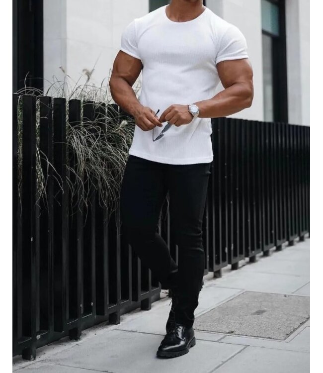 Ribbed Short-Sleeve T-Shirt White