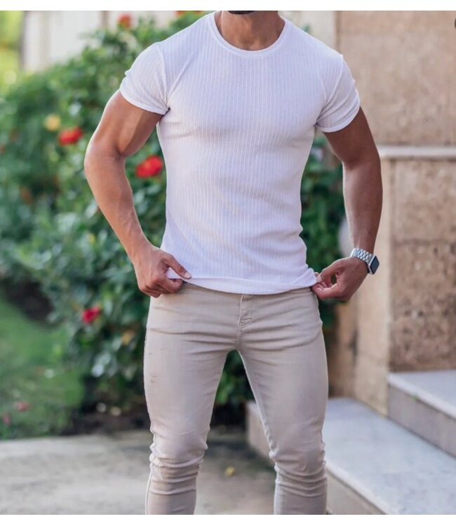 F4M  Ribbed Short-Sleeve T-Shirt White