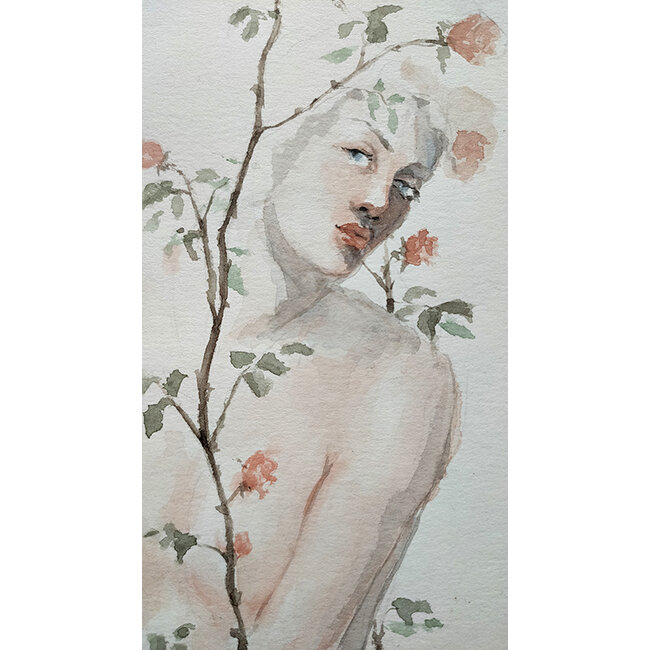 Hartog Mira den (1977) - Aquarel - dame met bloesem