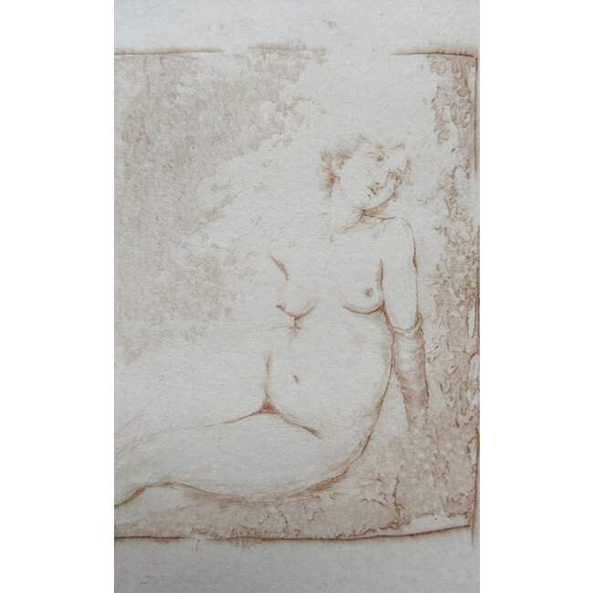 Hartog Mira den (1977) - Ets - zittend naakt met handschoen