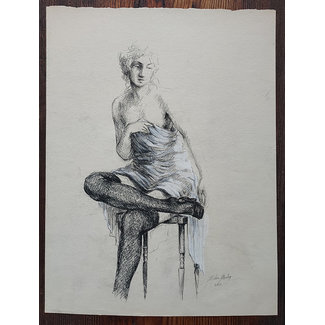 Hartog Mira den (1977) Tekening - vrouwelijk naakt op stoel - Pastelkrijt