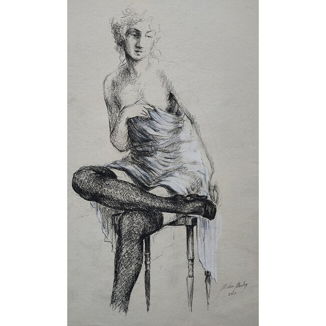 Hartog Mira den (1977) - Tekening - vrouwelijk naakt op stoel - Pastelkrijt