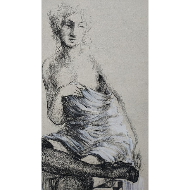 Hartog Mira den (1977) - Tekening - vrouwelijk naakt op stoel - Pastelkrijt