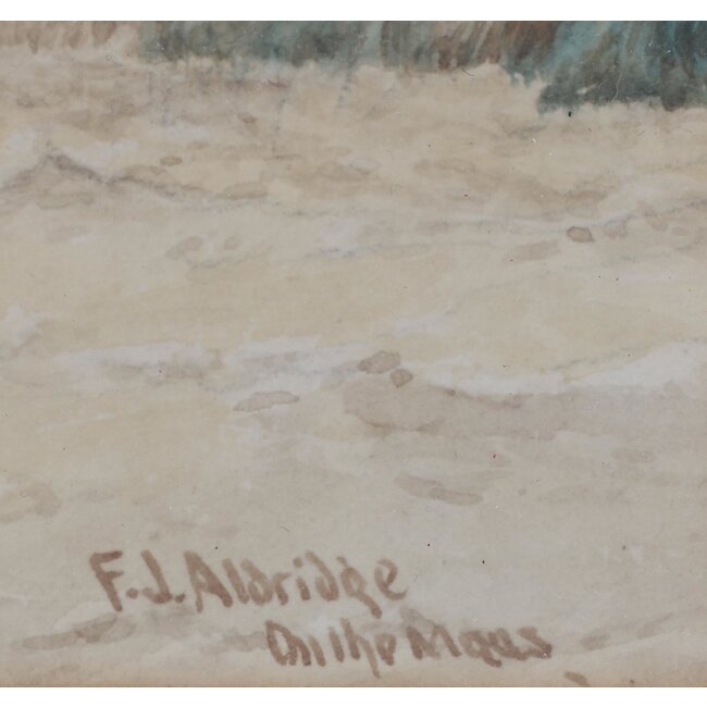 Aldridge Frederik James (1850-1933) Brits - Aquarel - riviergezicht "on the maas" met tjalken