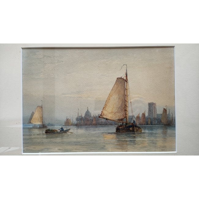 Aldridge Frederik James (1850-1933) Brits - getiteld "Dort" - Oude Maas voor de stad Dordrecht