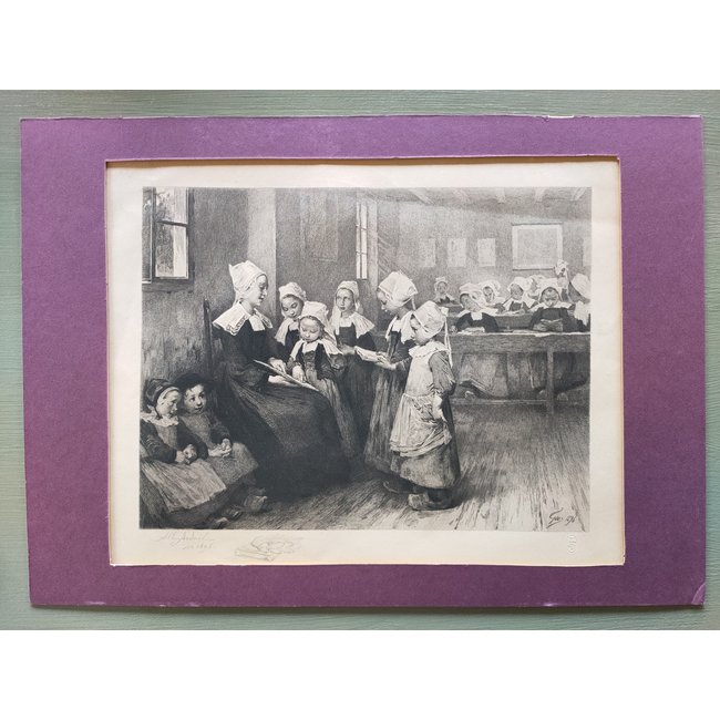 Ardail Albert (1856-1914) Frans - Ets van een schoolklas met kinderen
