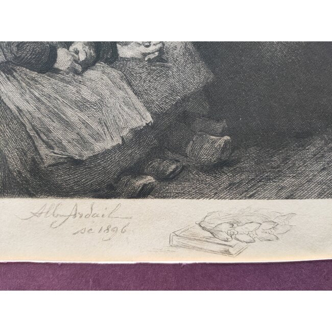 Ardail Albert (1856-1914) Frans - Ets van een schoolklas met kinderen