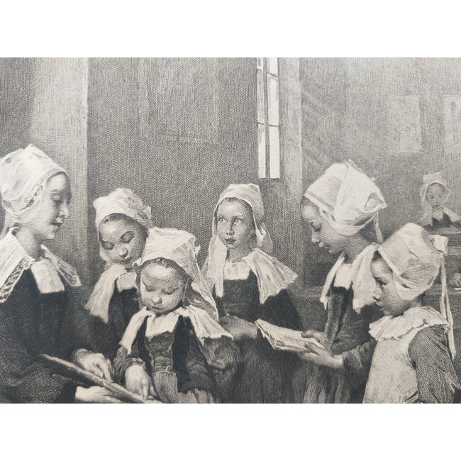 Ardail Albert (1856-1914) Frans - Ets van een schoolklas met kinderen
