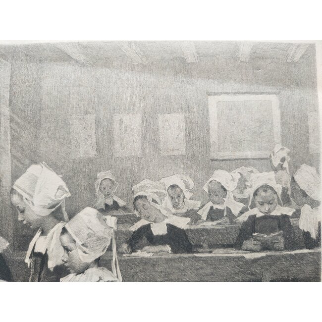 Ardail Albert (1856-1914) Frans - Ets van een schoolklas met kinderen